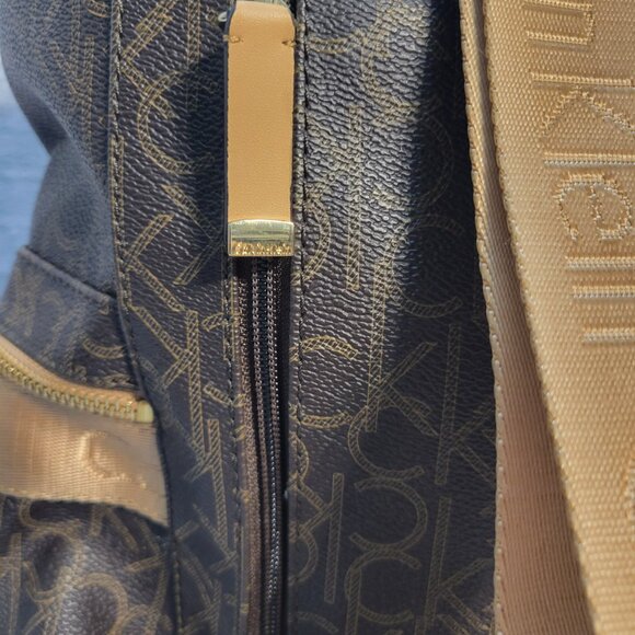 Calvin Klein Backpack Monogram Logo CK Print Drawstring Flap Bag - Picture 7 of 11
